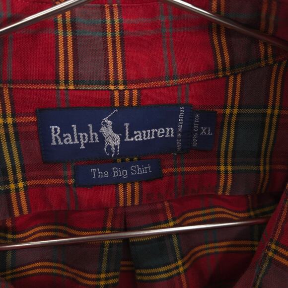 Ralph Lauren Big Shirt Mens XL Red Plaid Polo Crest Pocket Oxford Button Down - Picture 10 of 10